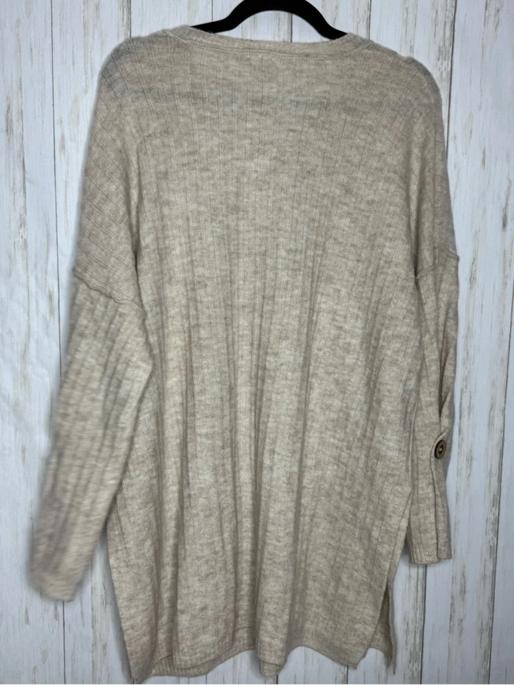 Free People Cream Ribbed Henley Knit Top Small